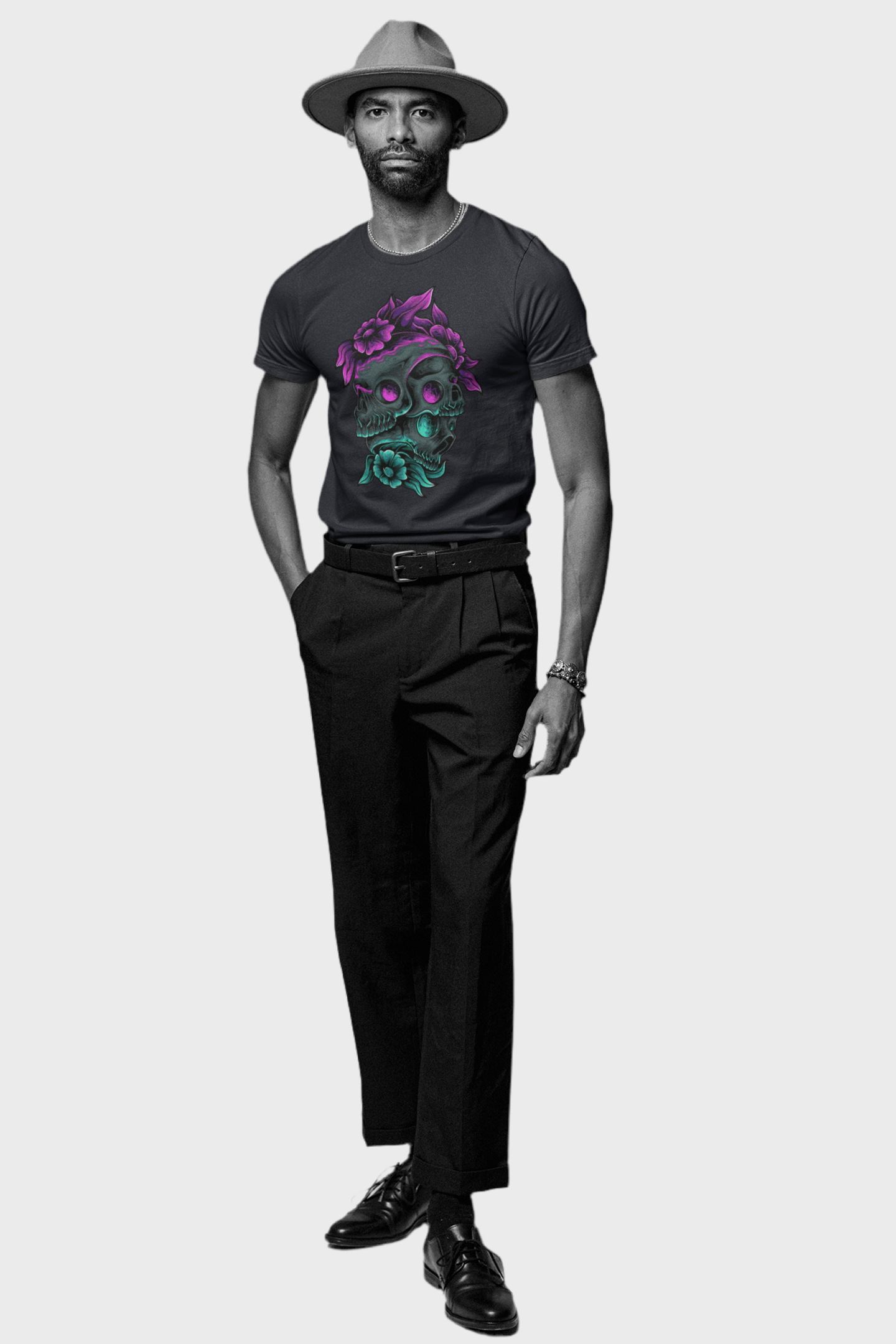 Neon Skull Bloom T-Shirt: Embrace the Dark Elegance