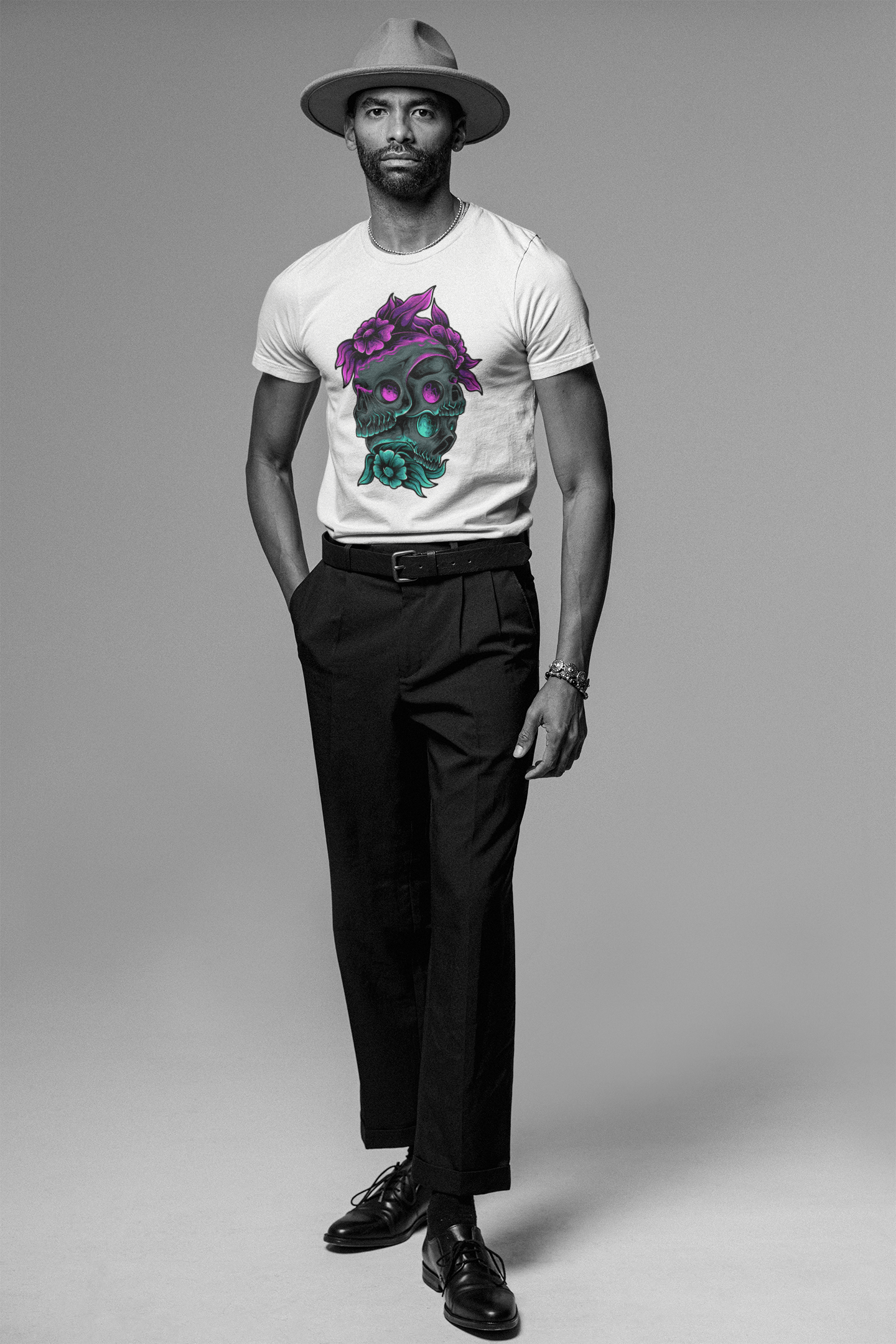 Neon Skull Bloom T-Shirt: Embrace the Dark Elegance